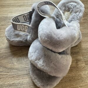 UGG Soft Gray Fluffy Slippers